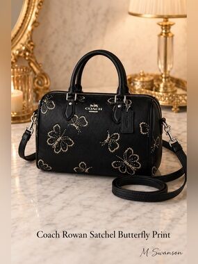 NEW Coach Rowan Satchel Butterfly Embroidered Black Leather CCK88 NWT